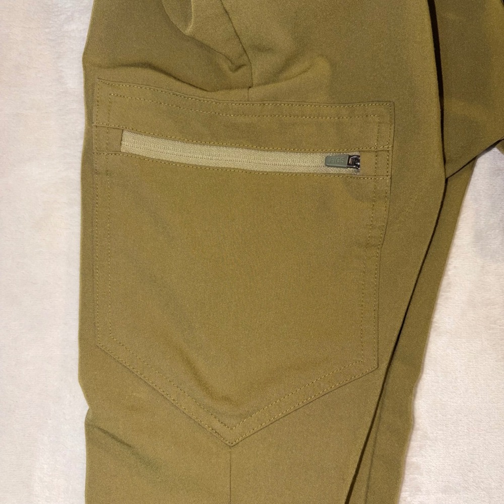 FIGS Zamora Jogger Scrub Pants Olive Green Neon Yellow Drawstring Tall Size MT - Picture 2 of 8